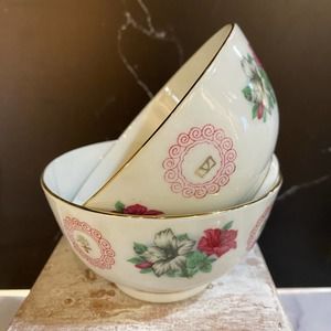 Rice bowls set 2 made in China Prosperity gold trim